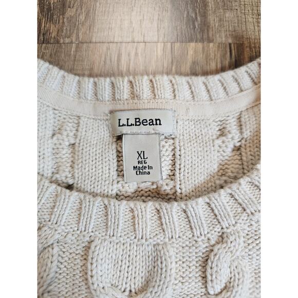 L.L Bean Chunky Striped Cable Knit Fishermen 100% Cotton Sweater Women's XL - Picture 9 of 9